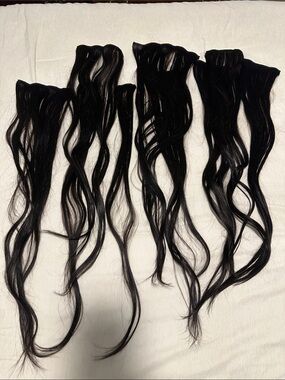 Black Clip-In Hair Extensions Real Human Hair 9 pcs 24inch 150g